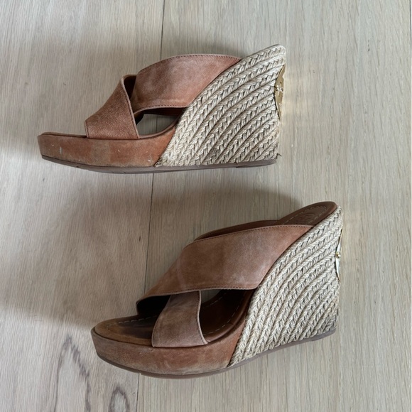 Tory Burch Wedges Shoes High Heels Brown And Gold Size 7.5 - Picture 3 of 8